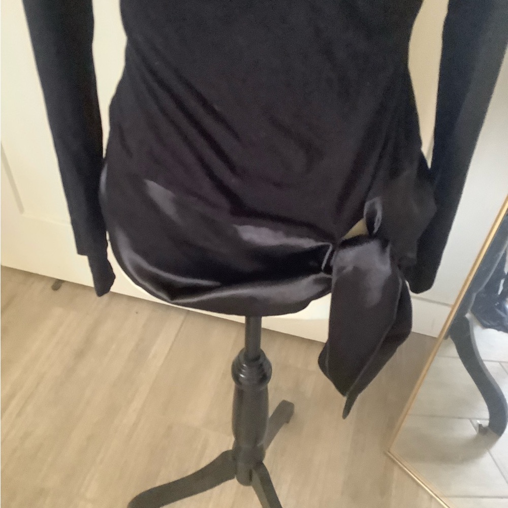 VENUS Black Long Sleeve Top with Satin Side Tie